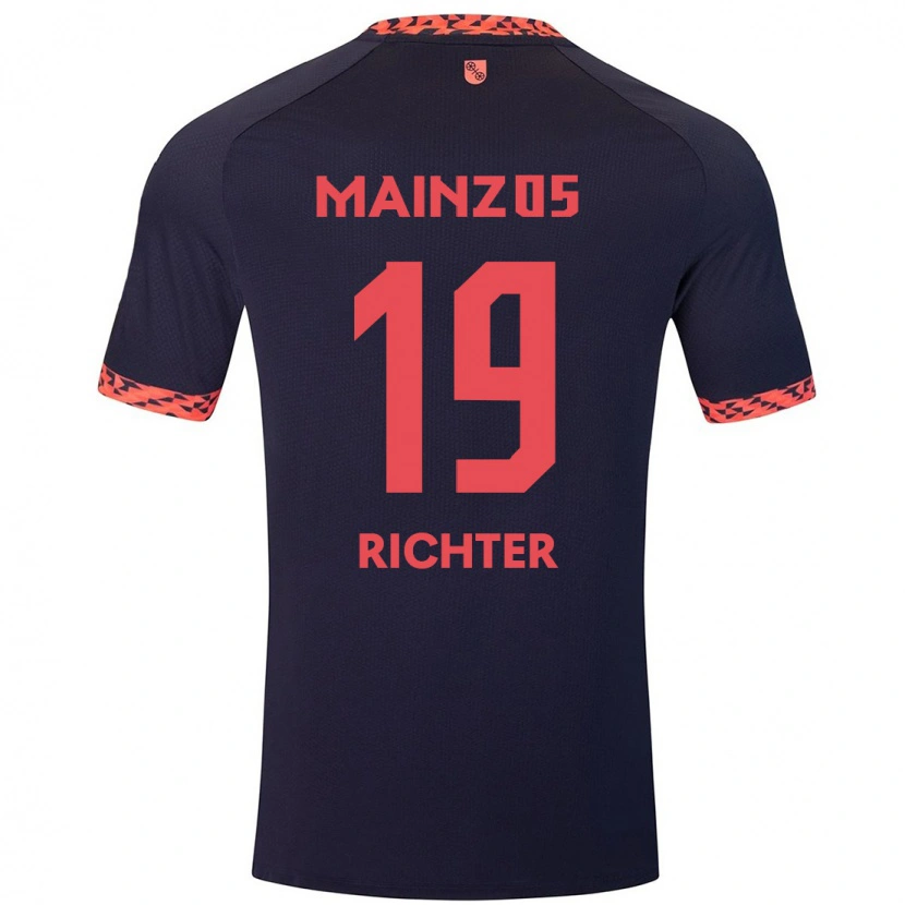 Danxen Børn Marc Richter #19 Blå Koralrød Udebane Spillertrøjer 2024/25 Trøje T-Shirt