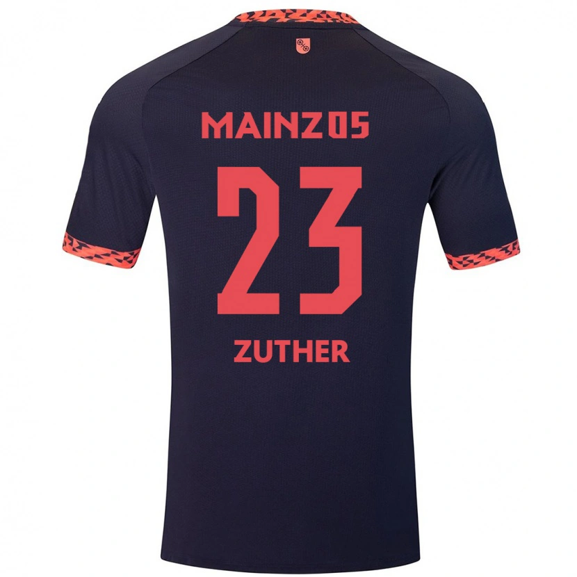 Danxen Børn Pit Zuther #23 Blå Koralrød Udebane Spillertrøjer 2024/25 Trøje T-Shirt