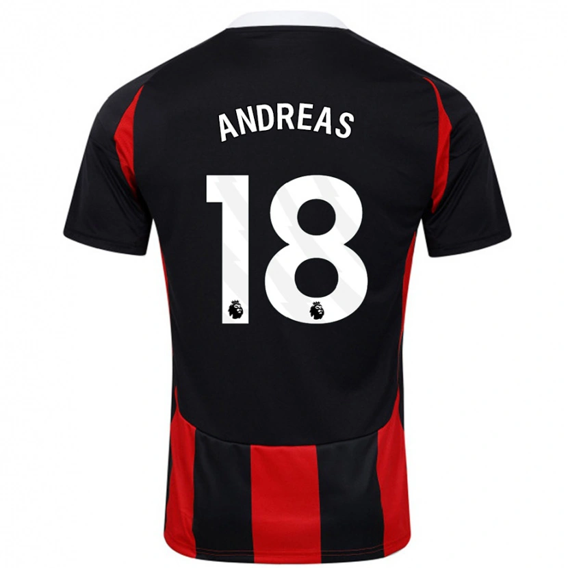 Danxen Børn Andreas Pereira #18 Sort Rød Udebane Spillertrøjer 2024/25 Trøje T-Shirt