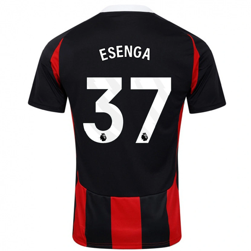 Danxen Børn Jonathan Esenga #37 Sort Rød Udebane Spillertrøjer 2024/25 Trøje T-Shirt