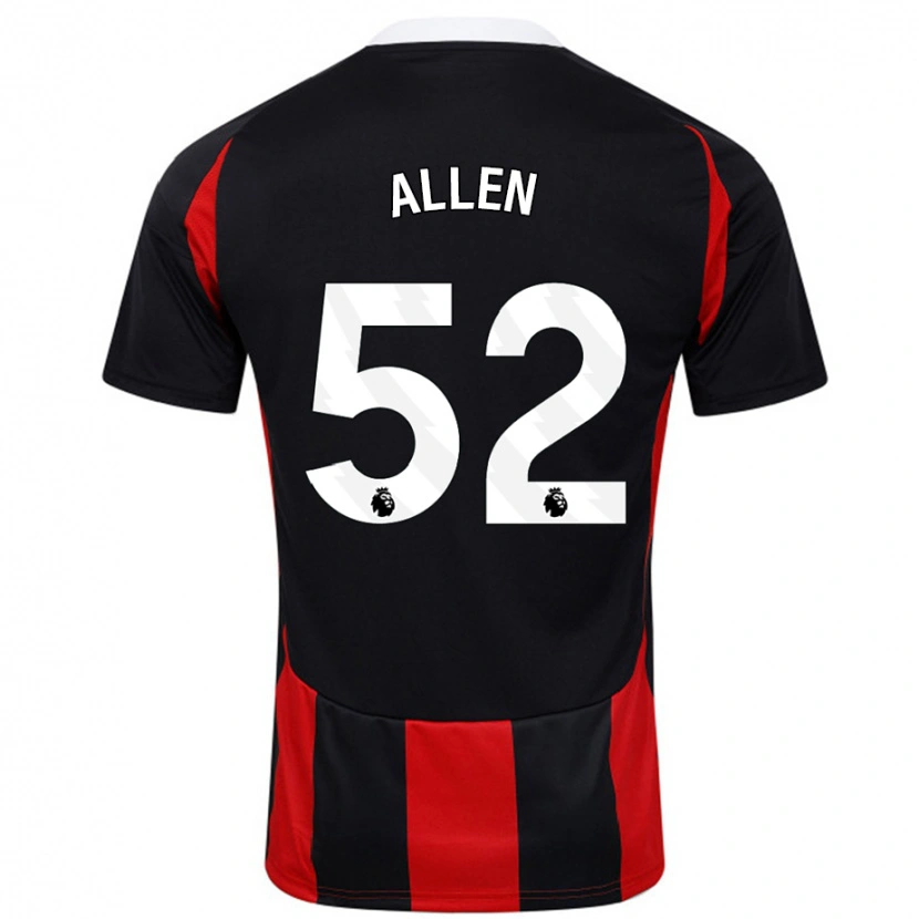 Danxen Børn Michael Allen #52 Sort Rød Udebane Spillertrøjer 2024/25 Trøje T-Shirt