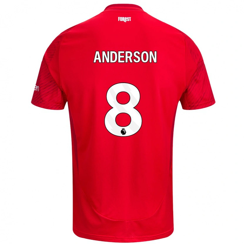 Danxen Mænd Elliot Anderson #8 Rød Hvid Hjemmebane Spillertrøjer 2024/25 Trøje T-Shirt