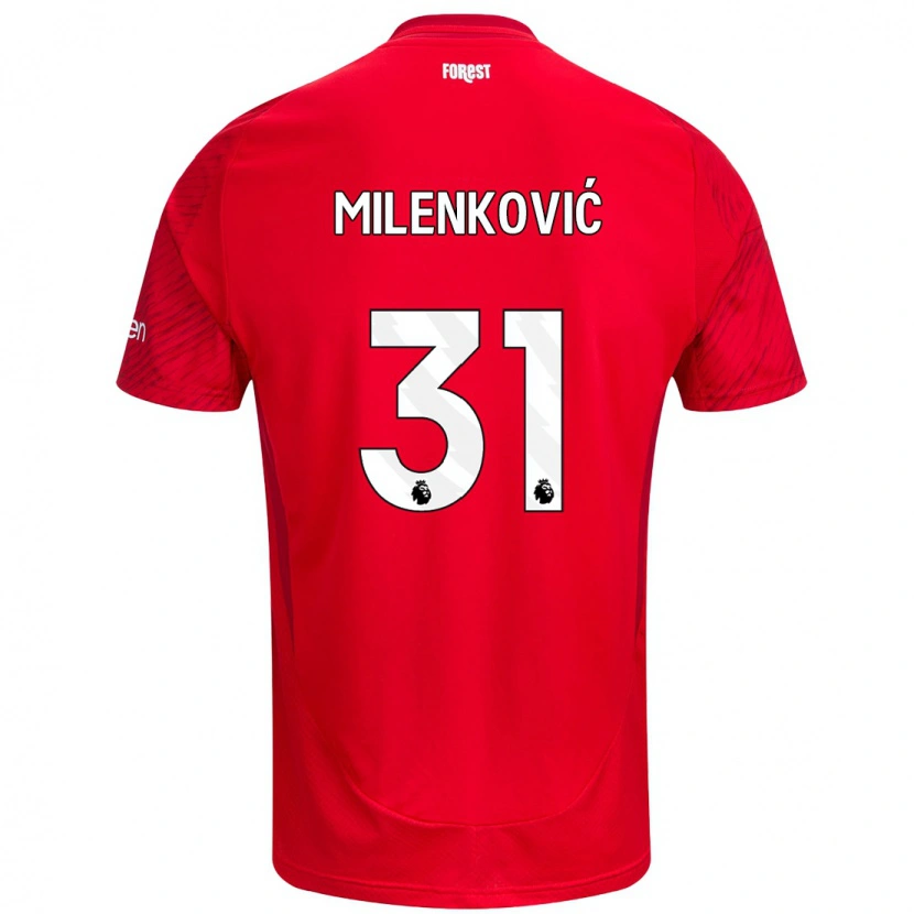 Danxen Mænd Nikola Milenković #31 Rød Hvid Hjemmebane Spillertrøjer 2024/25 Trøje T-Shirt