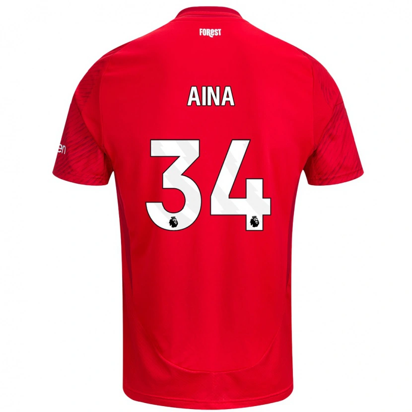 Danxen Mænd Ola Aina #34 Rød Hvid Hjemmebane Spillertrøjer 2024/25 Trøje T-Shirt
