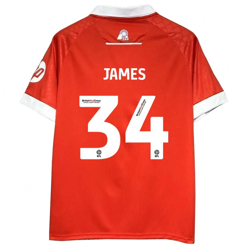 Danxen Mænd Aaron James #34 Rød Hvid Hjemmebane Spillertrøjer 2024/25 Trøje T-Shirt