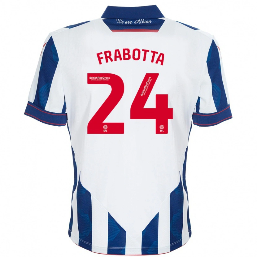 Danxen Mænd Gianluca Frabotta #24 Hvid Mørkeblå Hjemmebane Spillertrøjer 2024/25 Trøje T-Shirt