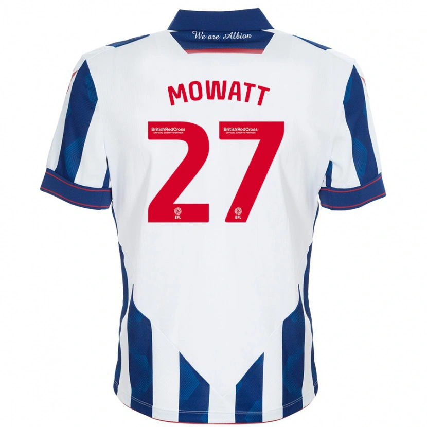 Danxen Mænd Alex Mowatt #27 Hvid Mørkeblå Hjemmebane Spillertrøjer 2024/25 Trøje T-Shirt