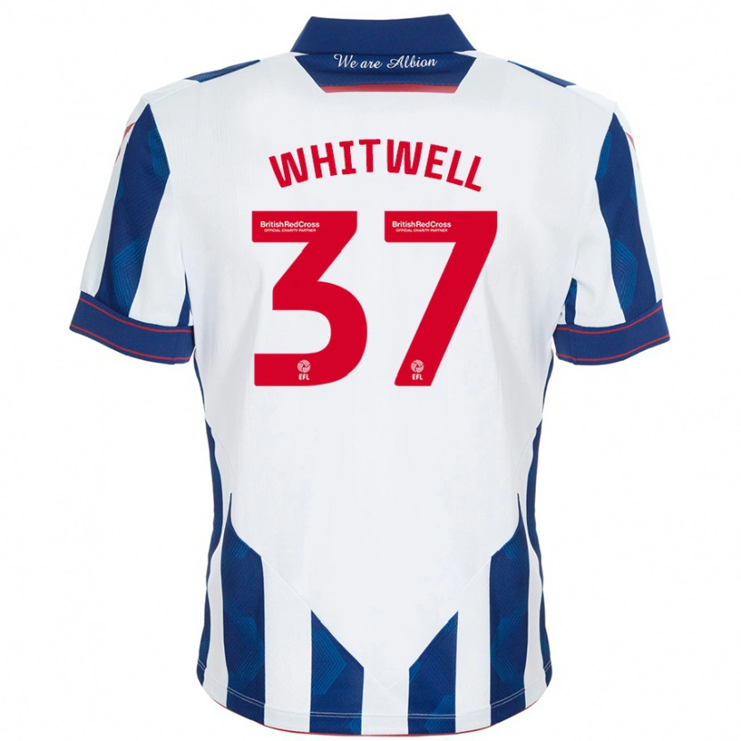 Danxen Mænd Harry Whitwell #37 Hvid Mørkeblå Hjemmebane Spillertrøjer 2024/25 Trøje T-Shirt