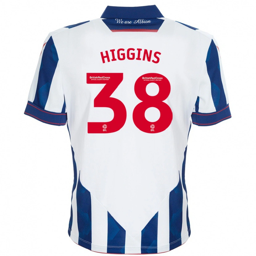 Danxen Mænd Akeel Higgins #38 Hvid Mørkeblå Hjemmebane Spillertrøjer 2024/25 Trøje T-Shirt
