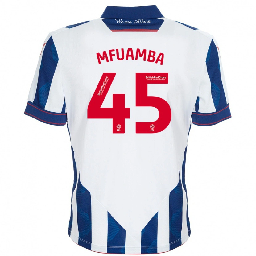 Danxen Mænd Kevin Mfuamba #45 Hvid Mørkeblå Hjemmebane Spillertrøjer 2024/25 Trøje T-Shirt