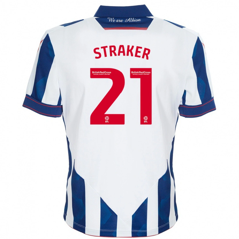 Danxen Mænd Jannelle Straker #21 Hvid Mørkeblå Hjemmebane Spillertrøjer 2024/25 Trøje T-Shirt