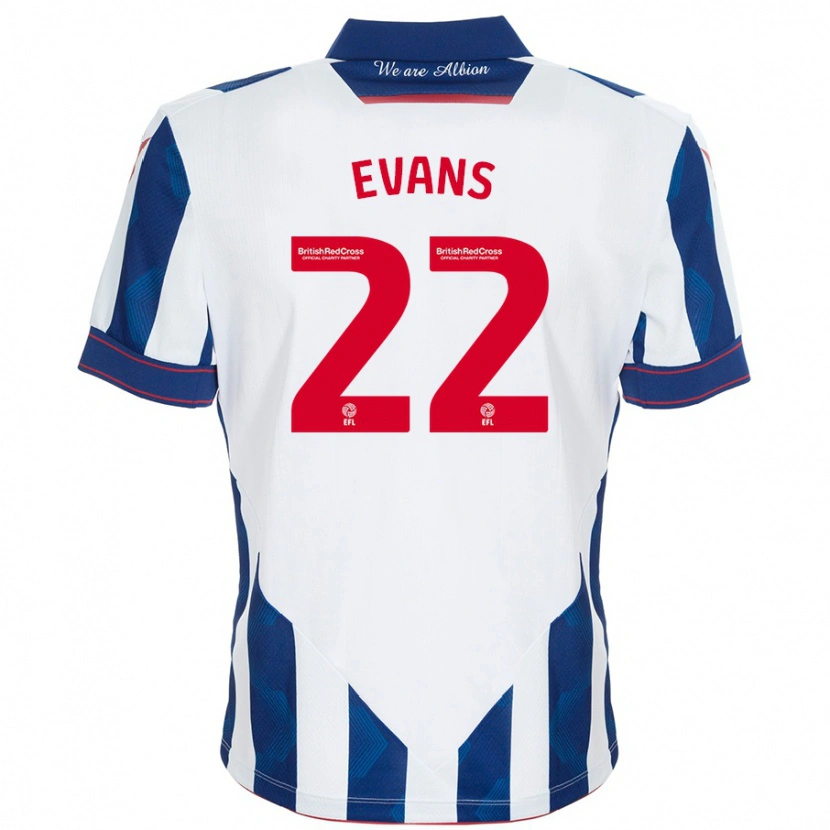 Danxen Mænd Kate Evans #22 Hvid Mørkeblå Hjemmebane Spillertrøjer 2024/25 Trøje T-Shirt