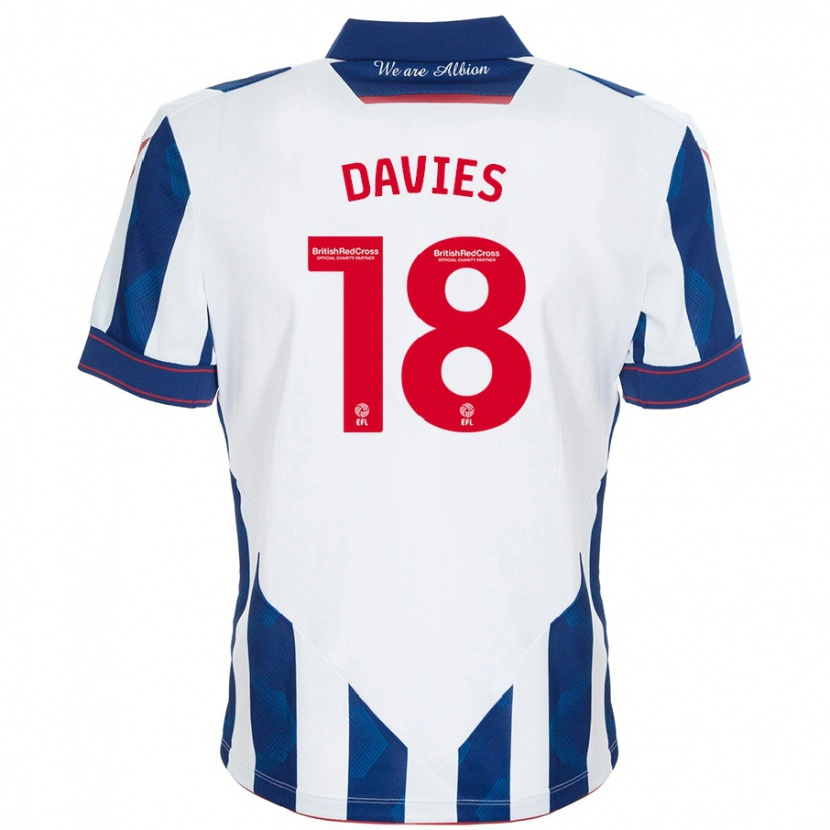 Danxen Mænd Jessica Davies #18 Hvid Mørkeblå Hjemmebane Spillertrøjer 2024/25 Trøje T-Shirt