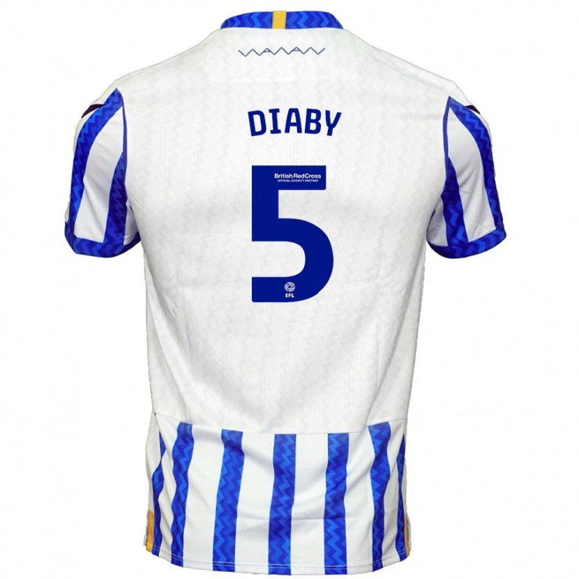 Danxen Mænd Bambo Diaby #5 Blå Hvid Hjemmebane Spillertrøjer 2024/25 Trøje T-Shirt