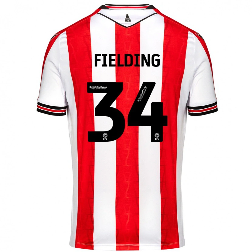 Danxen Mænd Frank Fielding #34 Rød Hvid Hjemmebane Spillertrøjer 2024/25 Trøje T-Shirt