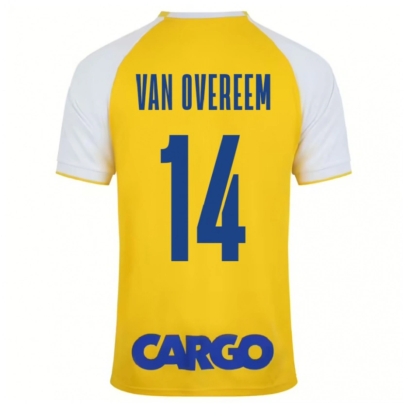 Danxen Mænd Joris Van Overeem #14 Gul Hvid Hjemmebane Spillertrøjer 2024/25 Trøje T-Shirt