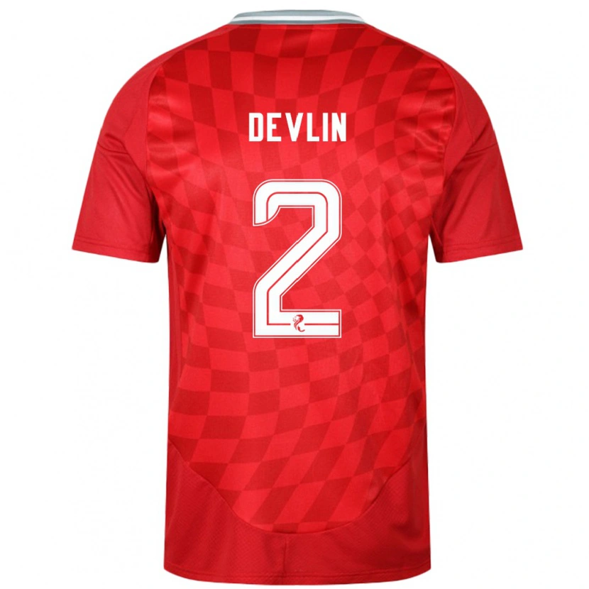 Danxen Mænd Nicky Devlin #2 Rød Hjemmebane Spillertrøjer 2024/25 Trøje T-Shirt