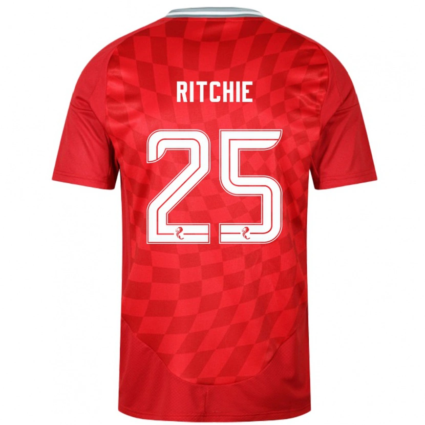 Danxen Mænd Tom Ritchie #25 Rød Hjemmebane Spillertrøjer 2024/25 Trøje T-Shirt