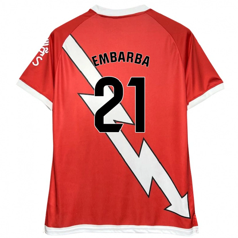 Danxen Mænd Adrián Embarba #21 Hvid Rød Hjemmebane Spillertrøjer 2024/25 Trøje T-Shirt