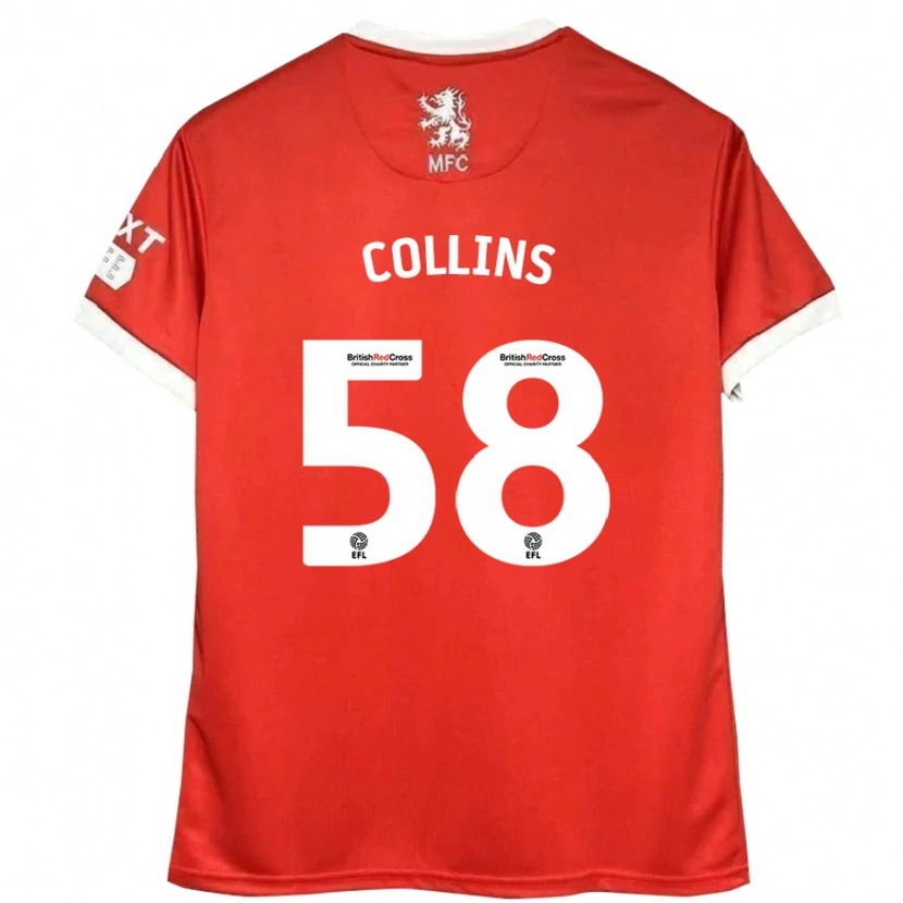 Danxen Mænd Sam Collins #58 Rød Hvid Hjemmebane Spillertrøjer 2024/25 Trøje T-Shirt