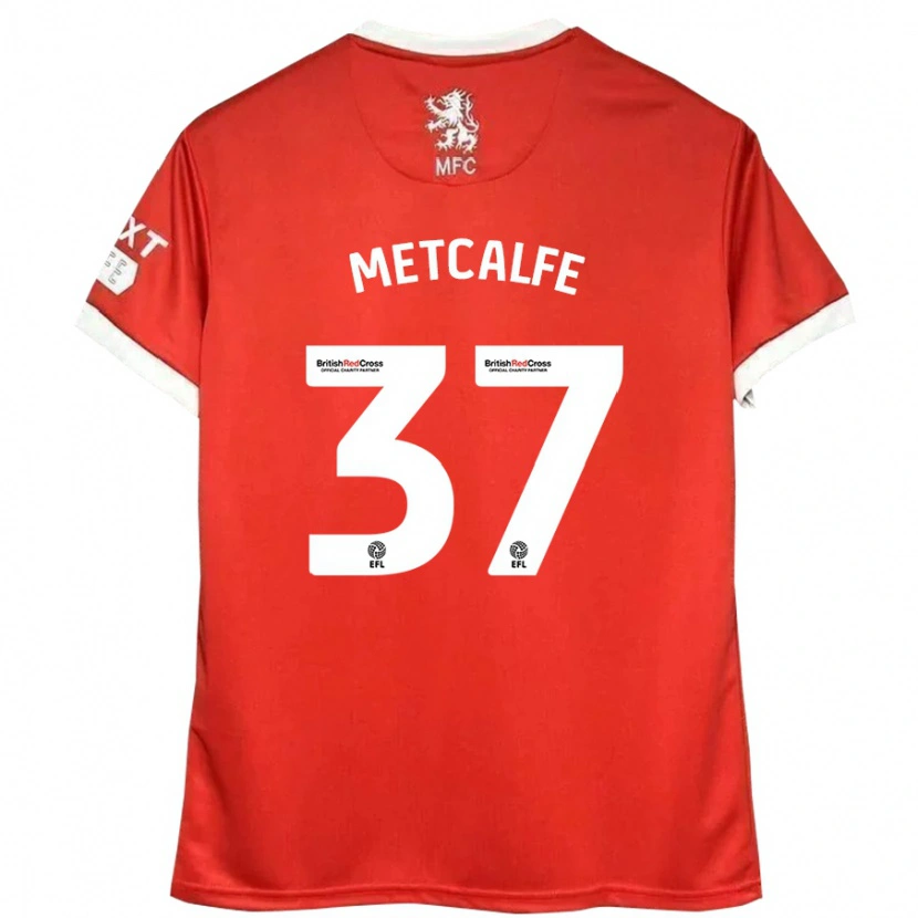 Danxen Mænd Max Metcalfe #37 Rød Hvid Hjemmebane Spillertrøjer 2024/25 Trøje T-Shirt