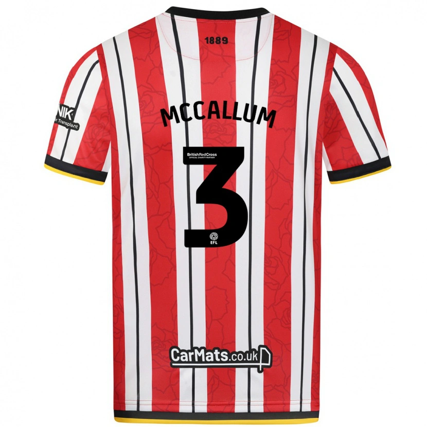 Danxen Mænd Sam Mccallum #3 Røde Hvide Striber Hjemmebane Spillertrøjer 2024/25 Trøje T-Shirt