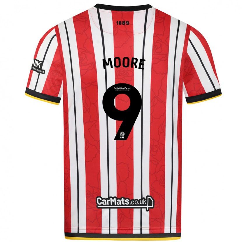 Danxen Mænd Kieffer Moore #9 Røde Hvide Striber Hjemmebane Spillertrøjer 2024/25 Trøje T-Shirt