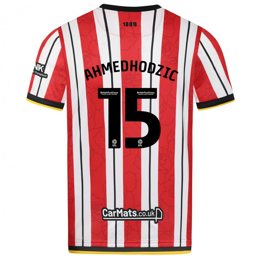 Danxen Mænd Anel Ahmedhodzic #15 Røde Hvide Striber Hjemmebane Spillertrøjer 2024/25 Trøje T-Shirt