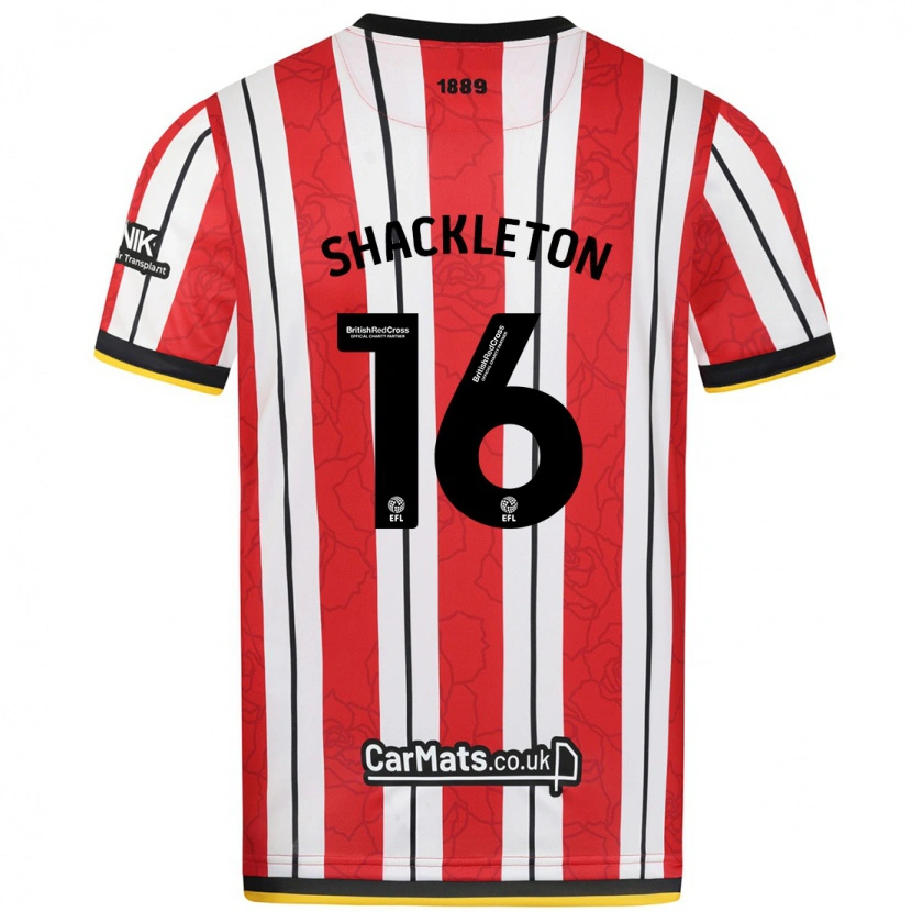 Danxen Mænd Jamie Shackleton #16 Røde Hvide Striber Hjemmebane Spillertrøjer 2024/25 Trøje T-Shirt