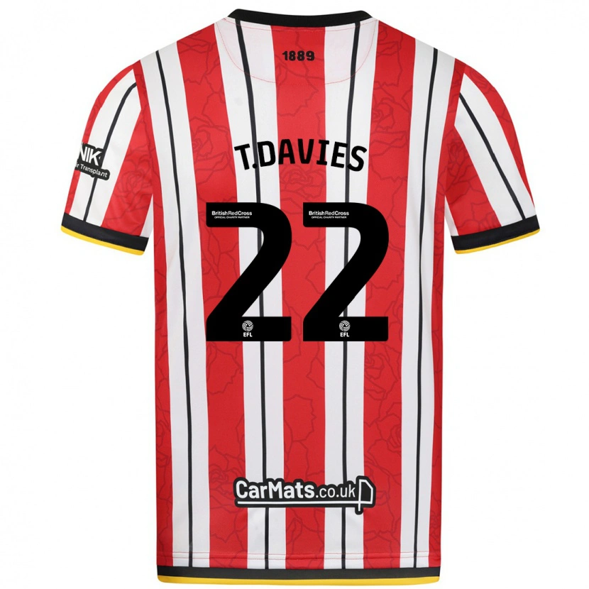 Danxen Mænd Tom Davies #22 Røde Hvide Striber Hjemmebane Spillertrøjer 2024/25 Trøje T-Shirt