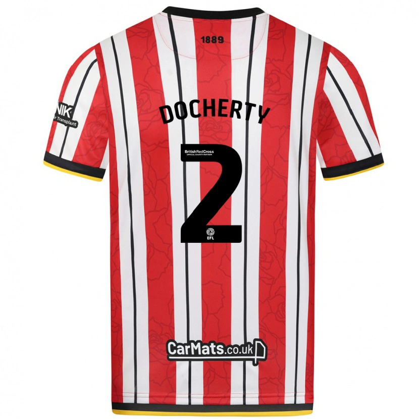 Danxen Mænd Charley Docherty #2 Røde Hvide Striber Hjemmebane Spillertrøjer 2024/25 Trøje T-Shirt