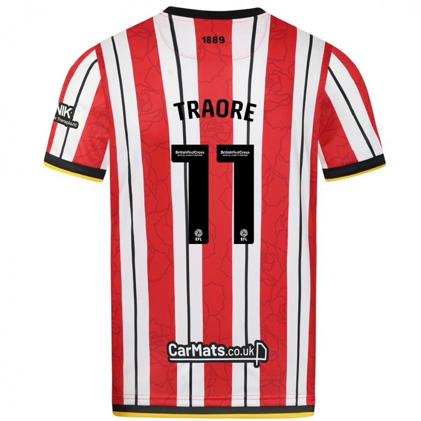 Danxen Mænd Bénie Traoré #11 Røde Hvide Striber Hjemmebane Spillertrøjer 2024/25 Trøje T-Shirt