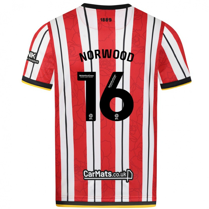 Danxen Mænd Oliver Norwood #16 Røde Hvide Striber Hjemmebane Spillertrøjer 2024/25 Trøje T-Shirt