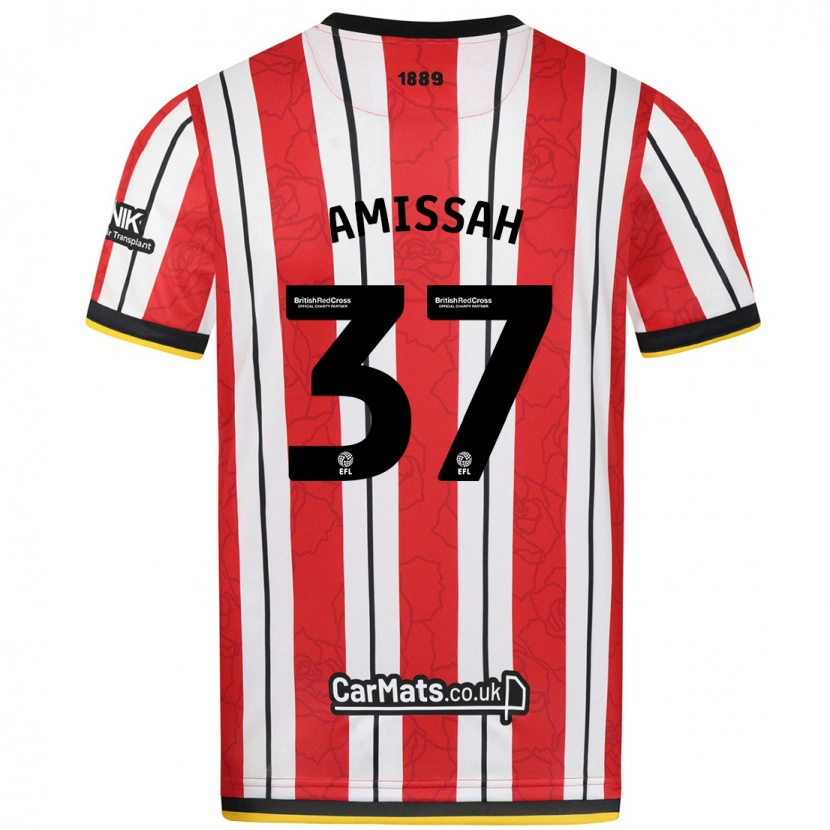 Danxen Mænd Jordan Amissah #37 Røde Hvide Striber Hjemmebane Spillertrøjer 2024/25 Trøje T-Shirt