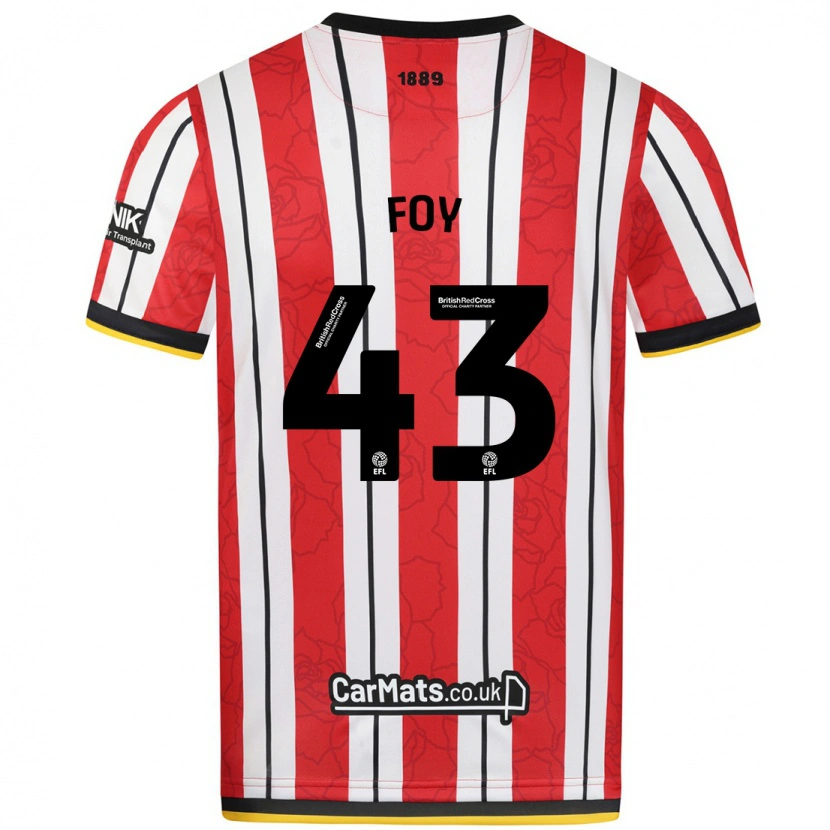 Danxen Mænd Gus Foy #43 Røde Hvide Striber Hjemmebane Spillertrøjer 2024/25 Trøje T-Shirt