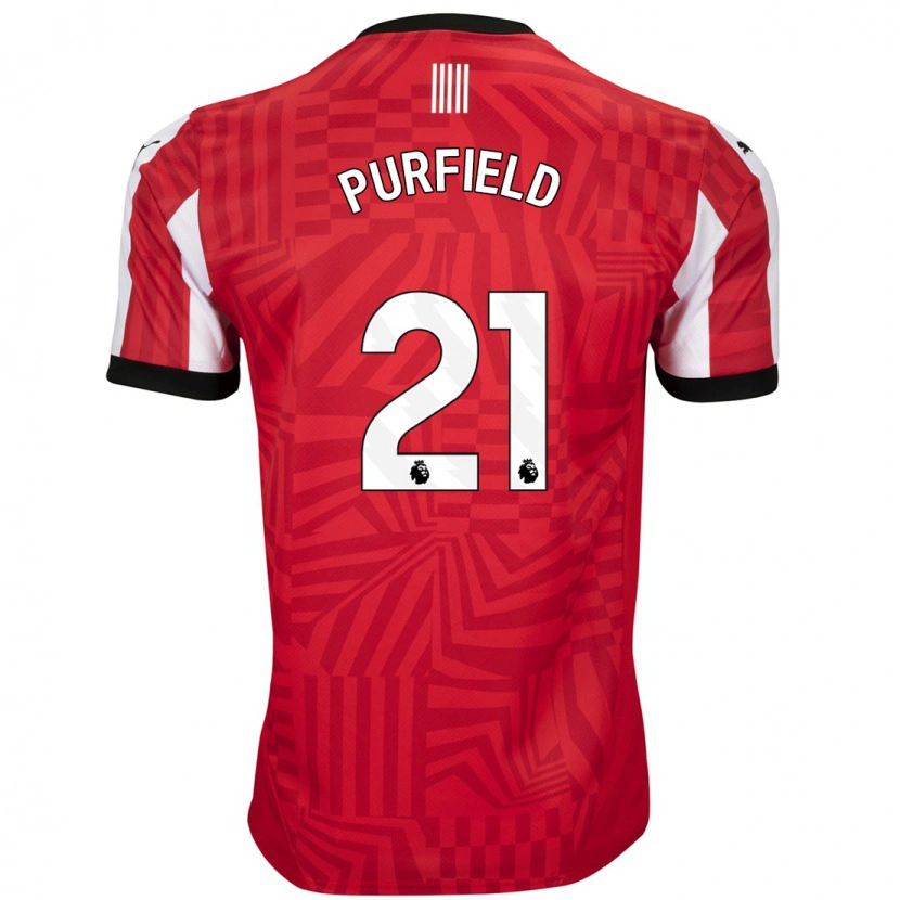 Danxen Mænd Jemma Purfield #21 Rød Hvid Hjemmebane Spillertrøjer 2024/25 Trøje T-Shirt