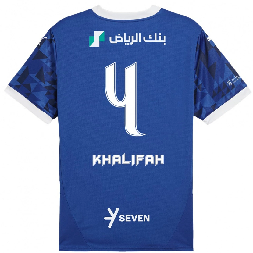 Danxen Mænd Khalifah Al-Dawsari #4 Mørkeblå Hvid Hjemmebane Spillertrøjer 2024/25 Trøje T-Shirt
