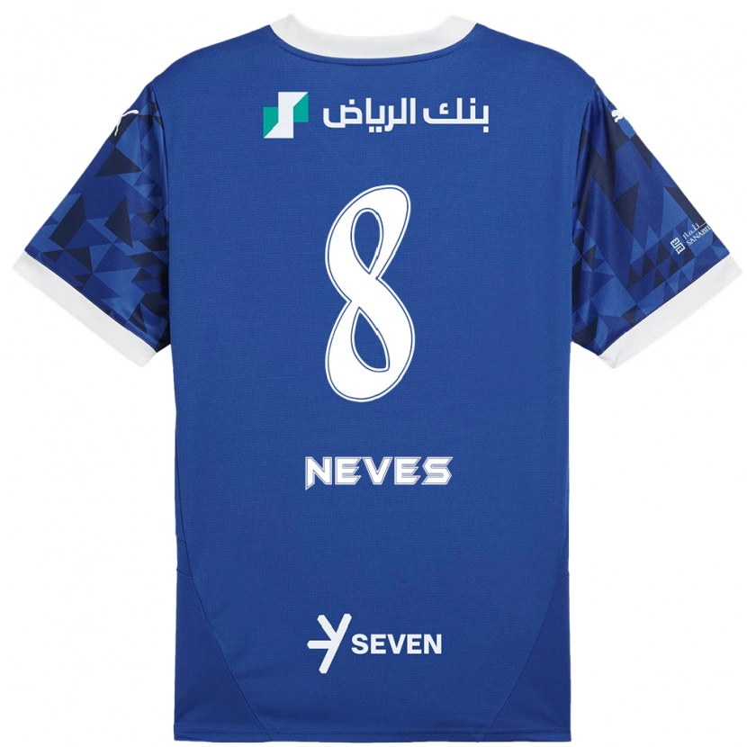 Danxen Mænd Rúben Neves #8 Mørkeblå Hvid Hjemmebane Spillertrøjer 2024/25 Trøje T-Shirt
