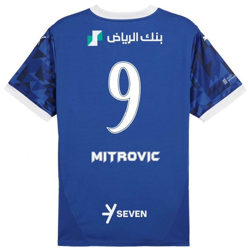 Danxen Mænd Aleksandar Mitrović #9 Mørkeblå Hvid Hjemmebane Spillertrøjer 2024/25 Trøje T-Shirt