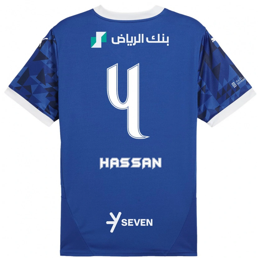 Danxen Mænd Eman Hassan #4 Mørkeblå Hvid Hjemmebane Spillertrøjer 2024/25 Trøje T-Shirt