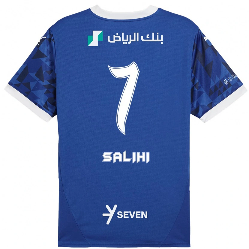Danxen Mænd Shokhan Salihi #7 Mørkeblå Hvid Hjemmebane Spillertrøjer 2024/25 Trøje T-Shirt