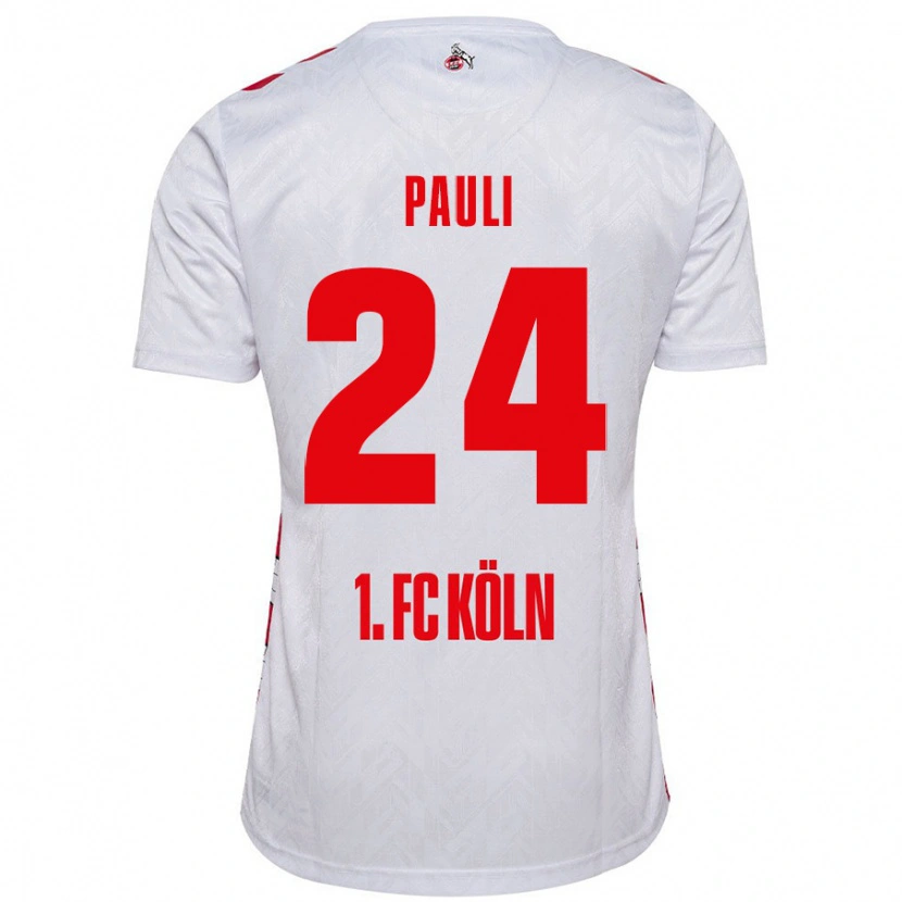 Danxen Mænd Julian Pauli #24 Hvid Rød Hjemmebane Spillertrøjer 2024/25 Trøje T-Shirt