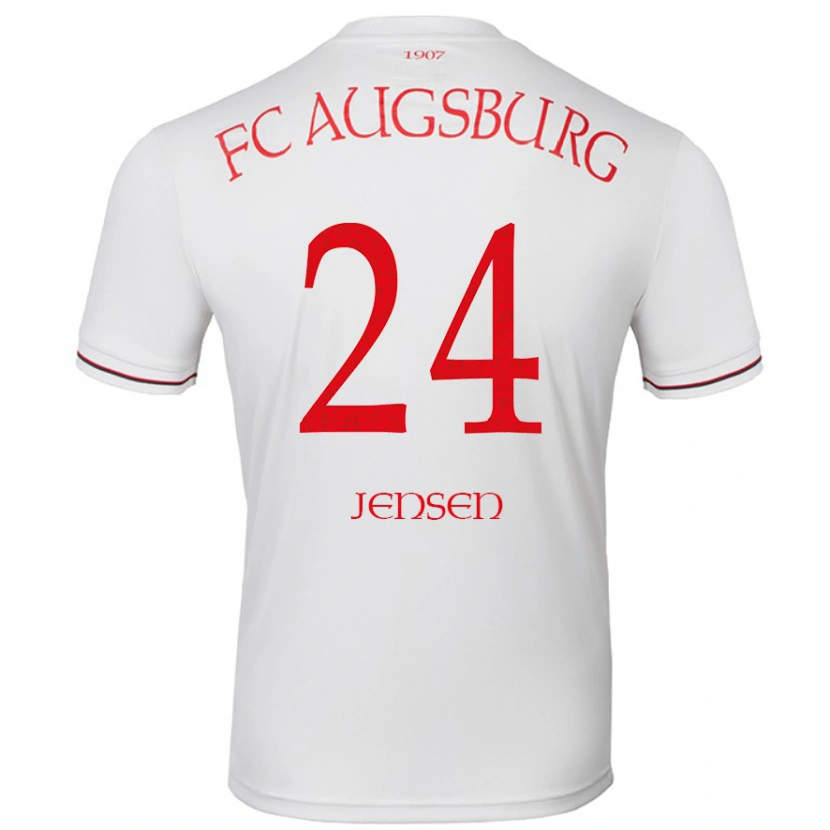 Danxen Mænd Fredrik Jensen #24 Hvid Hjemmebane Spillertrøjer 2024/25 Trøje T-Shirt