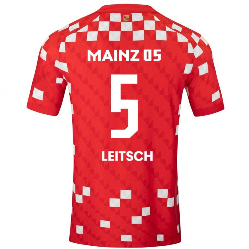 Danxen Mænd Maxim Leitsch #5 Hvid Rød Hjemmebane Spillertrøjer 2024/25 Trøje T-Shirt