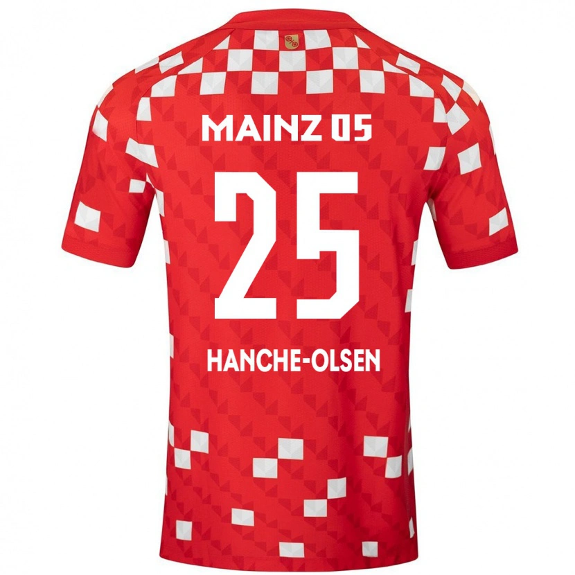 Danxen Mænd Andreas Hanche-Olsen #25 Hvid Rød Hjemmebane Spillertrøjer 2024/25 Trøje T-Shirt