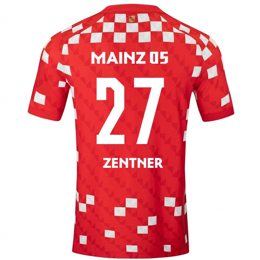 Danxen Mænd Robin Zentner #27 Hvid Rød Hjemmebane Spillertrøjer 2024/25 Trøje T-Shirt
