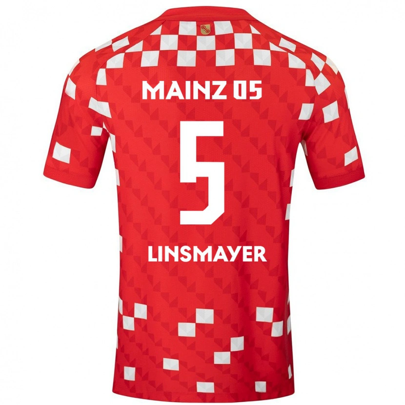 Danxen Mænd Denis Linsmayer #5 Hvid Rød Hjemmebane Spillertrøjer 2024/25 Trøje T-Shirt