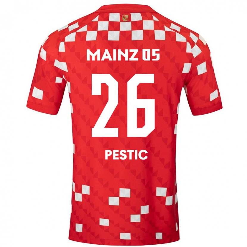Danxen Mænd Dominik Pestic #26 Hvid Rød Hjemmebane Spillertrøjer 2024/25 Trøje T-Shirt
