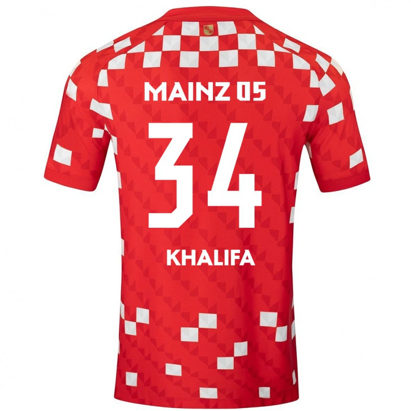 Danxen Mænd Sarah Khalifa #34 Hvid Rød Hjemmebane Spillertrøjer 2024/25 Trøje T-Shirt