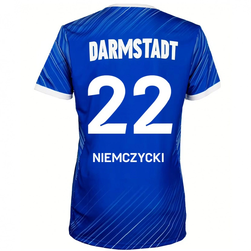 Danxen Mænd Karol Niemczycki #22 Blå Hvid Hjemmebane Spillertrøjer 2024/25 Trøje T-Shirt